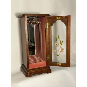 Vintage Farrington Wooden Jewelry Box Armoire with Glass Door
